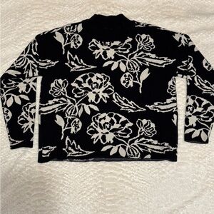 Cyrus Black and White Floral Turtleneck Sweater